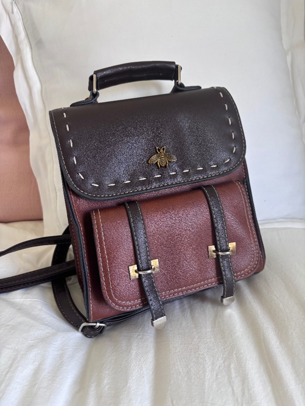 Little Bee Two Tone Faux Leather Mini Backpack/Purse